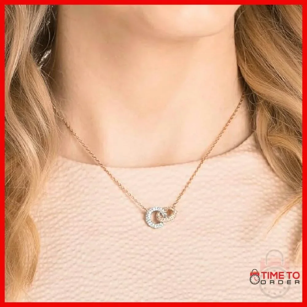 Sparkling Crystal Pendant Necklace Rose Gold Tone Chain 38cm